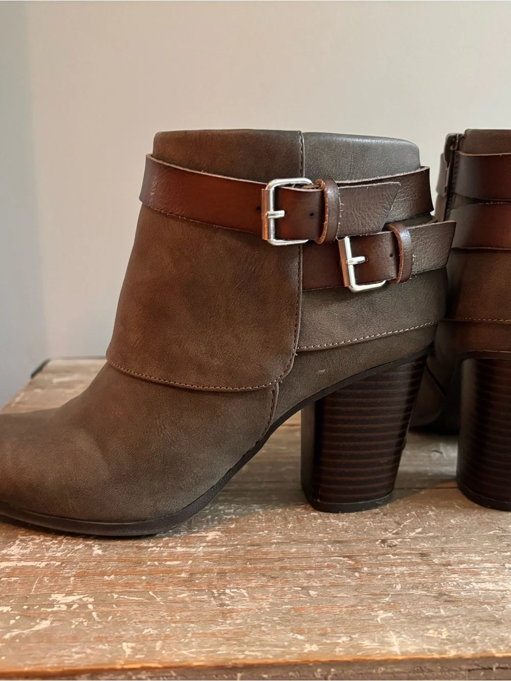 Madden Girl Brown Layered Ankle Booties with Block Heel